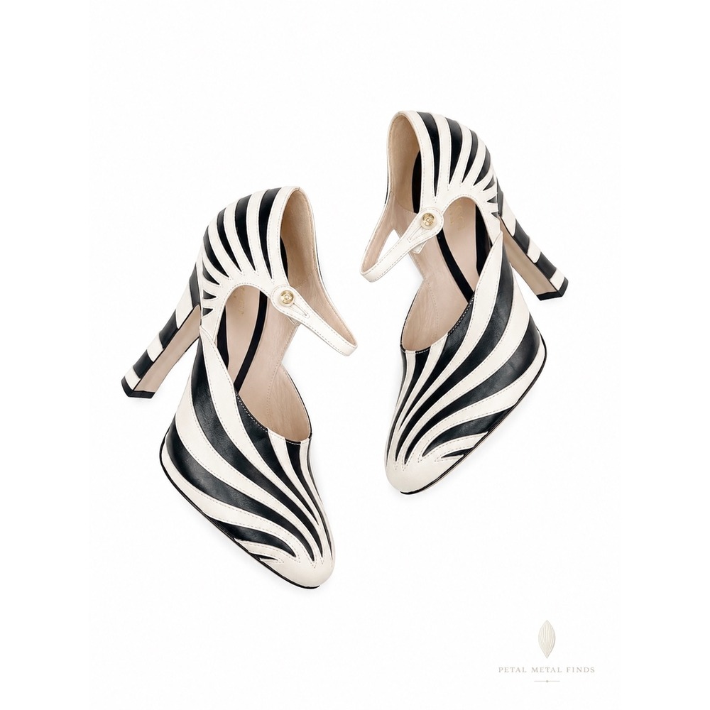 Gucci Lesley Zebra Print Leather Ankle Strap Round Toe Block Heel Pump NIB EU 37